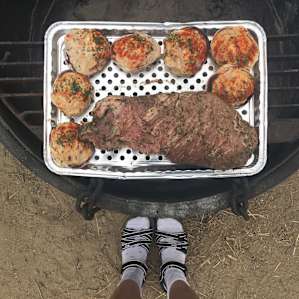 3 lbs of tri tip & stuff clams on the charcoal grill.