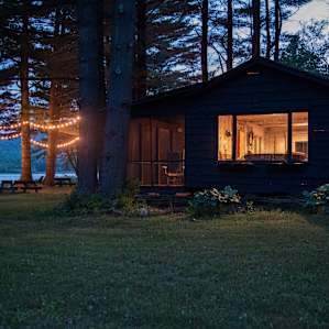 The cabin at night