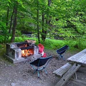 Nice spot to sit by the fire, decent river behind the fire pit