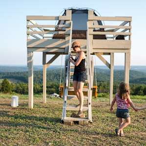 Setup camp on top of the lookout tower or in the woods.