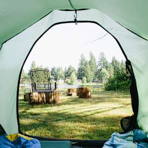 View out the tent- the fire circle and Mara lake