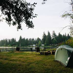 Morning stillness. Steam could be viewed rising off the lake.