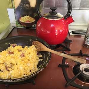 All the tools we needed to make an amazing breakfast feast (and almost any other kind of meal) from the eggs we were gifted.
