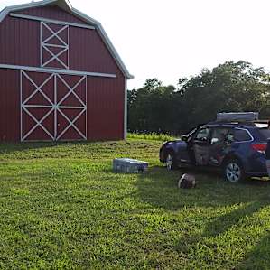 Arriving at the barn campsite