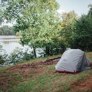 Setting up camp, lakeside