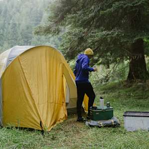 our tent set up at the edge of the wooded area!