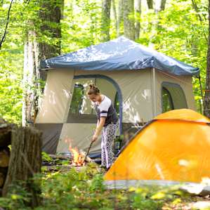 The fire pit is very large and open and all the tent sites surround it.