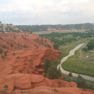The Belle Fourche River Valley and the Spearfish (red rock) Formation.