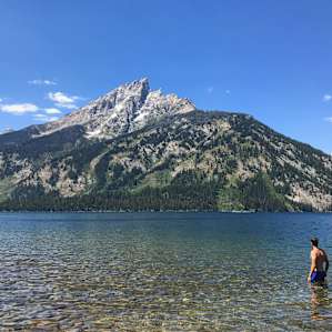 Taking a dip in Jenny Lake. It's COLD!