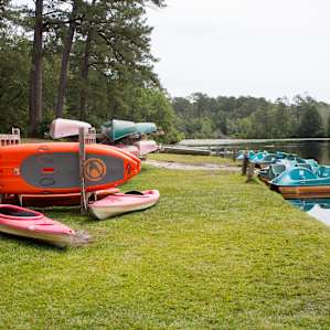 All sorts of canoes, kayaks, stand up paddle boards, pedal boats
