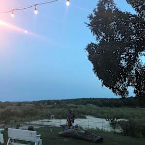 Early evening before the fire pit is lit.