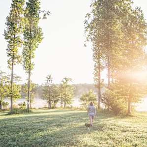 Morning walk to the lake below the orchards