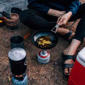 There's no table at camp, so we cooked on the ground and on top of our cooler