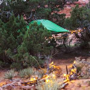 It's easy to find the Tentsile in the dark -- solar lights illuminate your way, and a string of cute little twinkly solar lights add the perfect cozy touch to your treehouse home for the night.