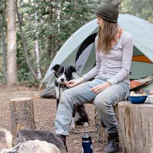 Snack time by the campfire and little stream.