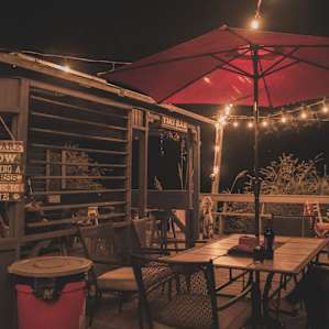 Enjoying some wine at the tiki bar