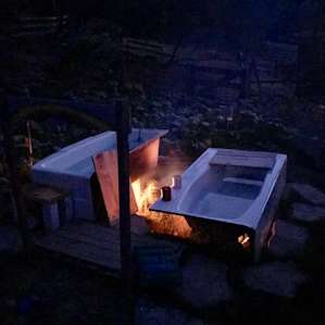 The hot outdoor tubs were so relaxing after a long work day and drive out to the country. Christine supplied us with essential oils, herbs, candles and even flowers to add.