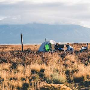 View of the campsite with Blanca in the distance.