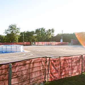 The view of the horse show ring (and pool) from the campsite.