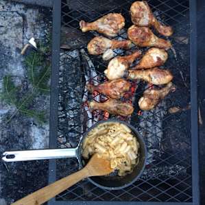 Delicious food by the fire!