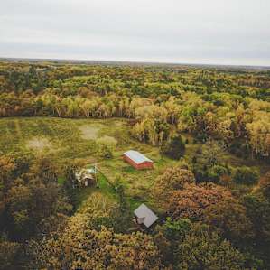 Drone shot of the cabin -- beautiful in the fall!