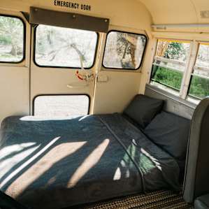Comfortable bed in the back of the bus