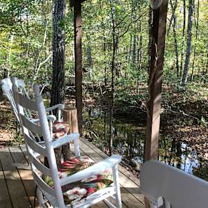 View from the front deck. Perfect for watching the kids in the creek.