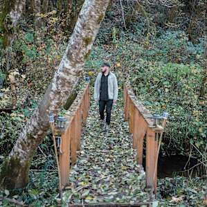 The bridge leading to a great view of the creek and forest.