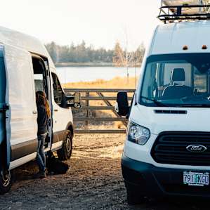 Van camp close to the pond