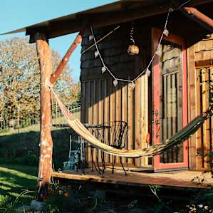 The front porch of the tiny house.