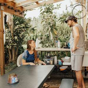 Outdoor kitchen with charging station for phones. Always available for guests.