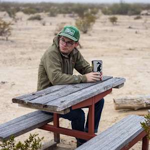 Hanging out at the site picnic table before heading south to Big Bend Ranch State Park.