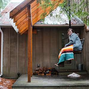 A ski-lift swing on the front porch.