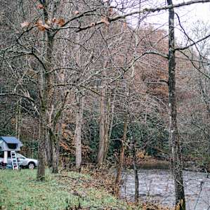 looking back at our little nook on the river