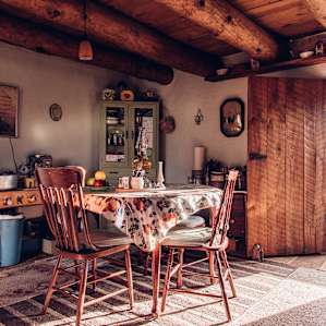 Dining table in the cabin.