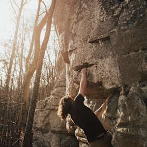 We spent a long time trying to figure out a way up this one without ropes, and by we, I mean Jacob.