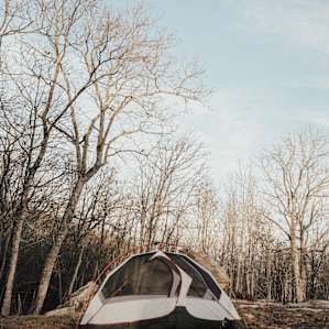First standard tent site--near a big fire ring. The mushroom formation peeks its head out in the bottom right.