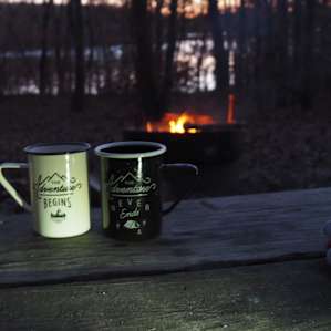 Late sunset from the picnic table at site 29 overlooking the lake