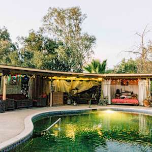 The cabana is on the right and the other 2 are communal spaces to chill in