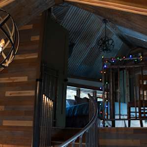 Looking up into the master suite.