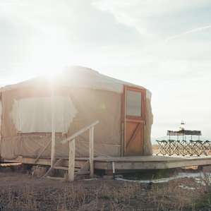 Golden light hitting the yurt in the afternoon.