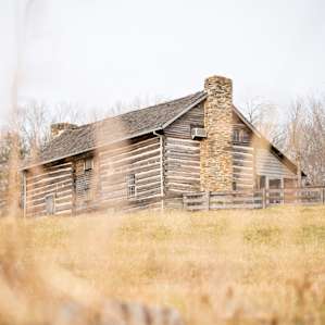 View of the cabin from the field below.