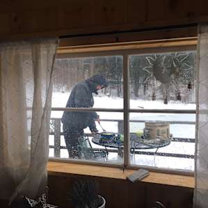 Breakfast on the back deck with views of the ice skating pond.