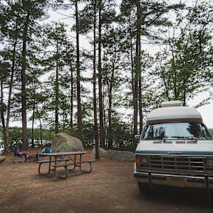 Pawtuckaway State Park: site 43 and site 44 on Horse Head Island are both large private sites with direct lake access.
