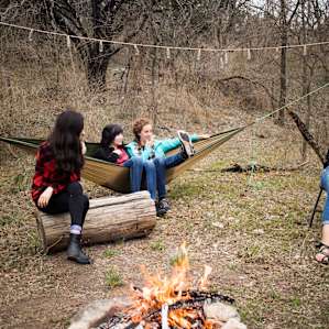 We found some sturdy trees to hang up hammocks and lights!