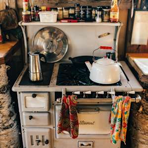 The antique cooking stove.