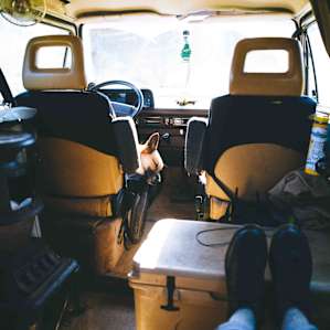 Cedar and I letting the van warm up!