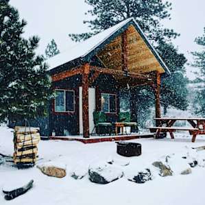 Beautiful winter evening at the cabin.