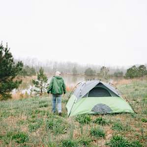 We set up camp across from the pond, close to the water and electric hookup so we could charge all our electronics.