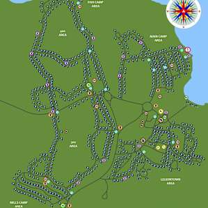 This map from BOUND4BURLINGAME.com shows campsite locations, as well as water spigots, bathrooms, dumpsters etc.